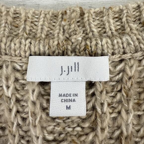 J.Jill Size M Long Cardigan Tan Open Front Cable Knit Lightweight Pockets Cotton - Picture 8 of 15